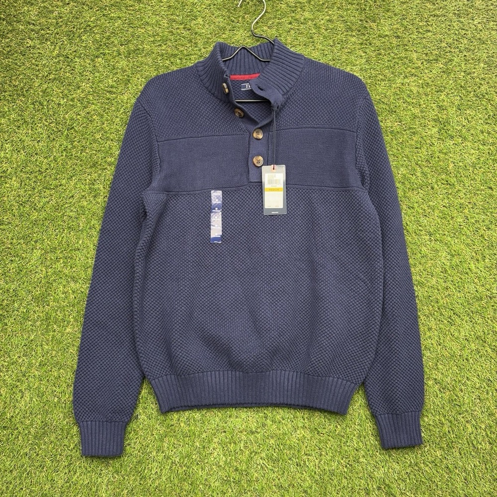 IZOD Sweater Mens Medium Blue Peacoat 3GG Marled Pullover Natural Stretch NEW